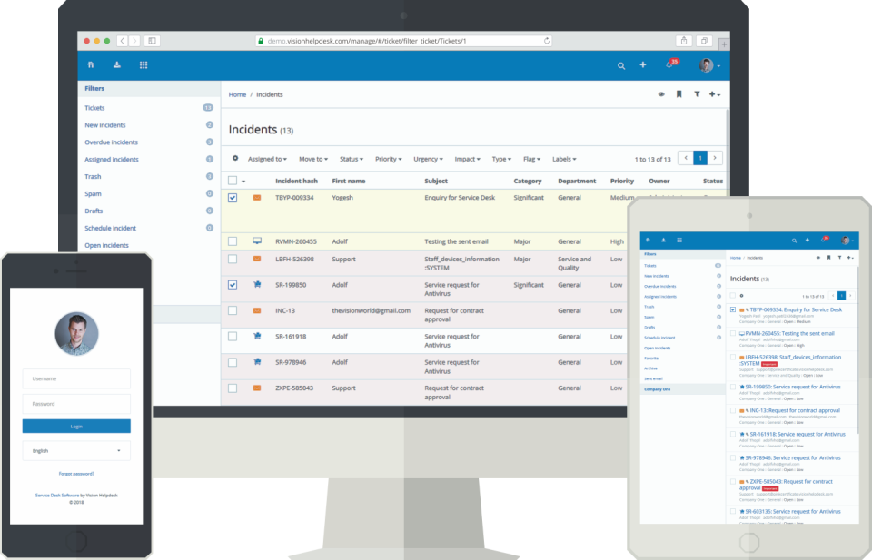 screenshot of Vision Helpdesk